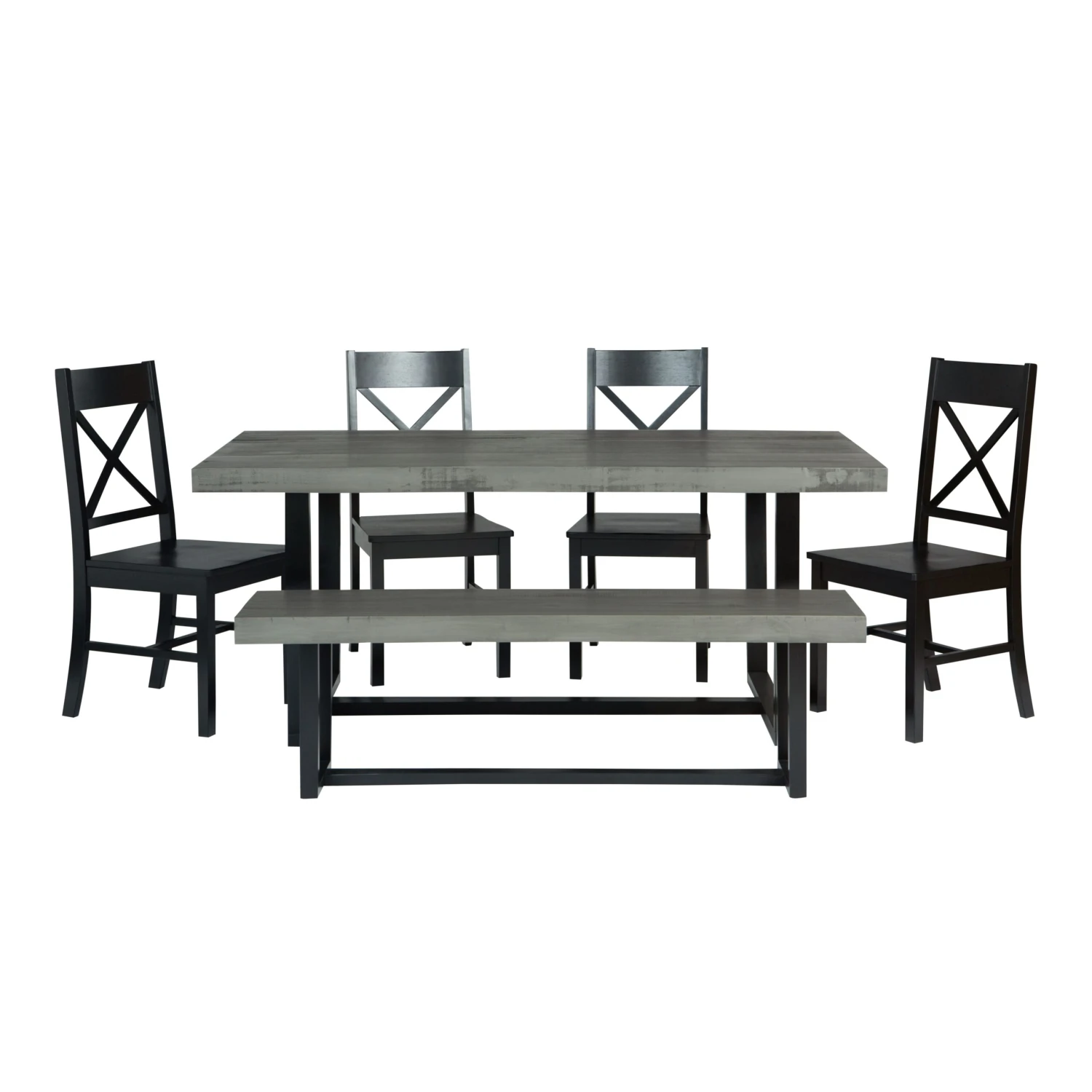 Walker Edison 6-Piece Farmhouse Dining Set - Grey/Black 2 1 Walker Edison 6-Piece Farmhouse Dining Set - Grey/Black 2