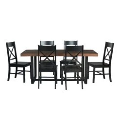 Walker Edison 7-Piece Farmhouse Dining Set - Mahogany/Black 2