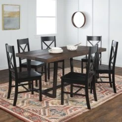 Walker Edison 7-Piece Farmhouse Dining Set - Mahogany/Black 2 -Walker Edison WE C72DSTRMBL 7 4