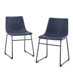 Walker Edison 18 Inch Faux Leather Dining Chair (Set Of 2) - Navy Blue