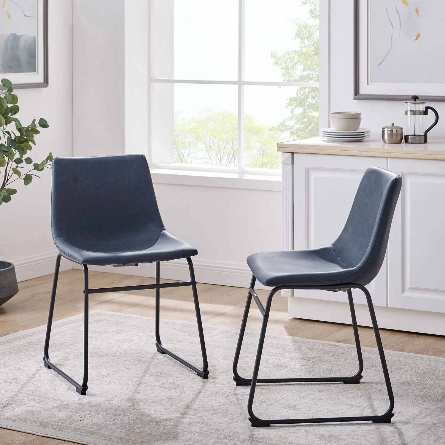 Walker Edison 18 Inch Faux Leather Dining Chair (Set Of 2) - Navy Blue 4 Walker Edison 18 Inch Faux Leather Dining Chair (Set Of 2) - Navy Blue - Image 4