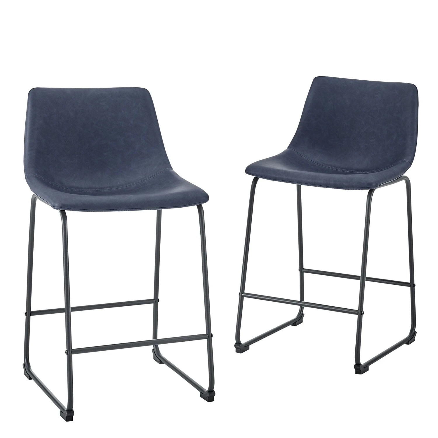 Walker Edison 26 Inch Faux Leather Counter Stool (Set Of 2) - Navy Blue 2 Walker Edison 26 Inch Faux Leather Counter Stool (Set Of 2) - Navy Blue - Image 2