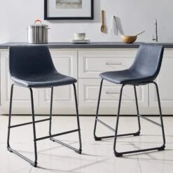 Walker Edison 26 Inch Faux Leather Counter Stool (Set Of 2) - Navy Blue 7 Walker Edison 26 Inch Faux Leather Counter Stool (Set Of 2) - Navy Blue -Walker Edison WE CHL26BU 3