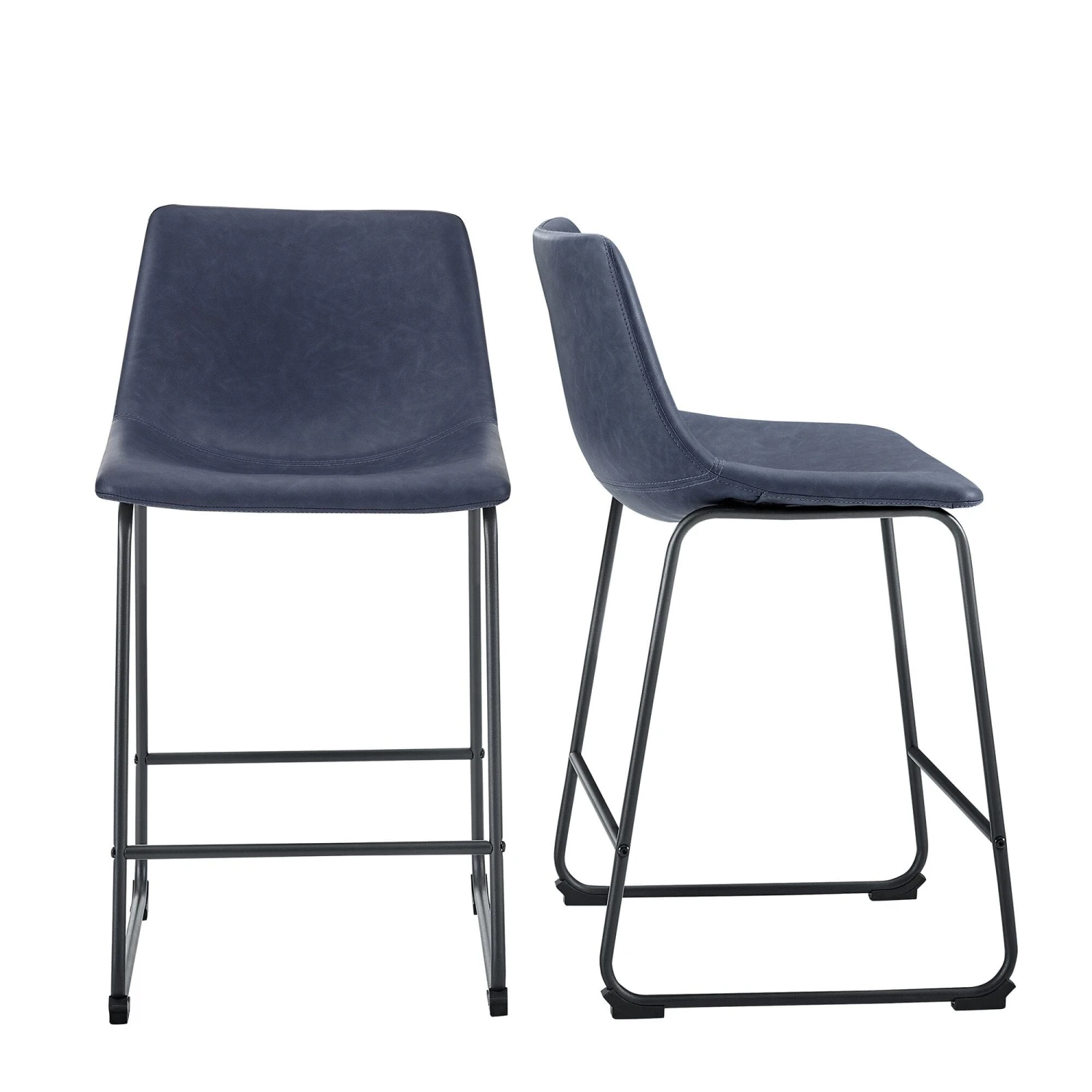 Walker Edison 26 Inch Faux Leather Counter Stool (Set Of 2) - Navy Blue 1 Walker Edison 26 Inch Faux Leather Counter Stool (Set Of 2) - Navy Blue
