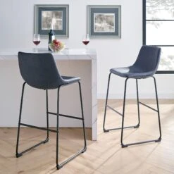 Walker Edison 30 Inch Industrial Faux Leather Barstools (Set Of 2) - Navy Blue -Walker Edison WE CHL30BU 3