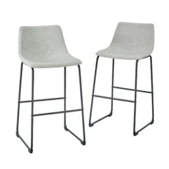 Walker Edison 30 Inch Industrial Faux Leather Barstools (Set Of 2) - Grey