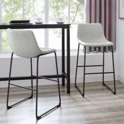 Walker Edison 30 Inch Industrial Faux Leather Barstools (Set Of 2) - Grey -Walker Edison WE CHL30GY 3