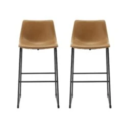 Walker Edison 30 Inch Industrial Faux Leather Barstool (Set Of 2) - Whiskey Brown