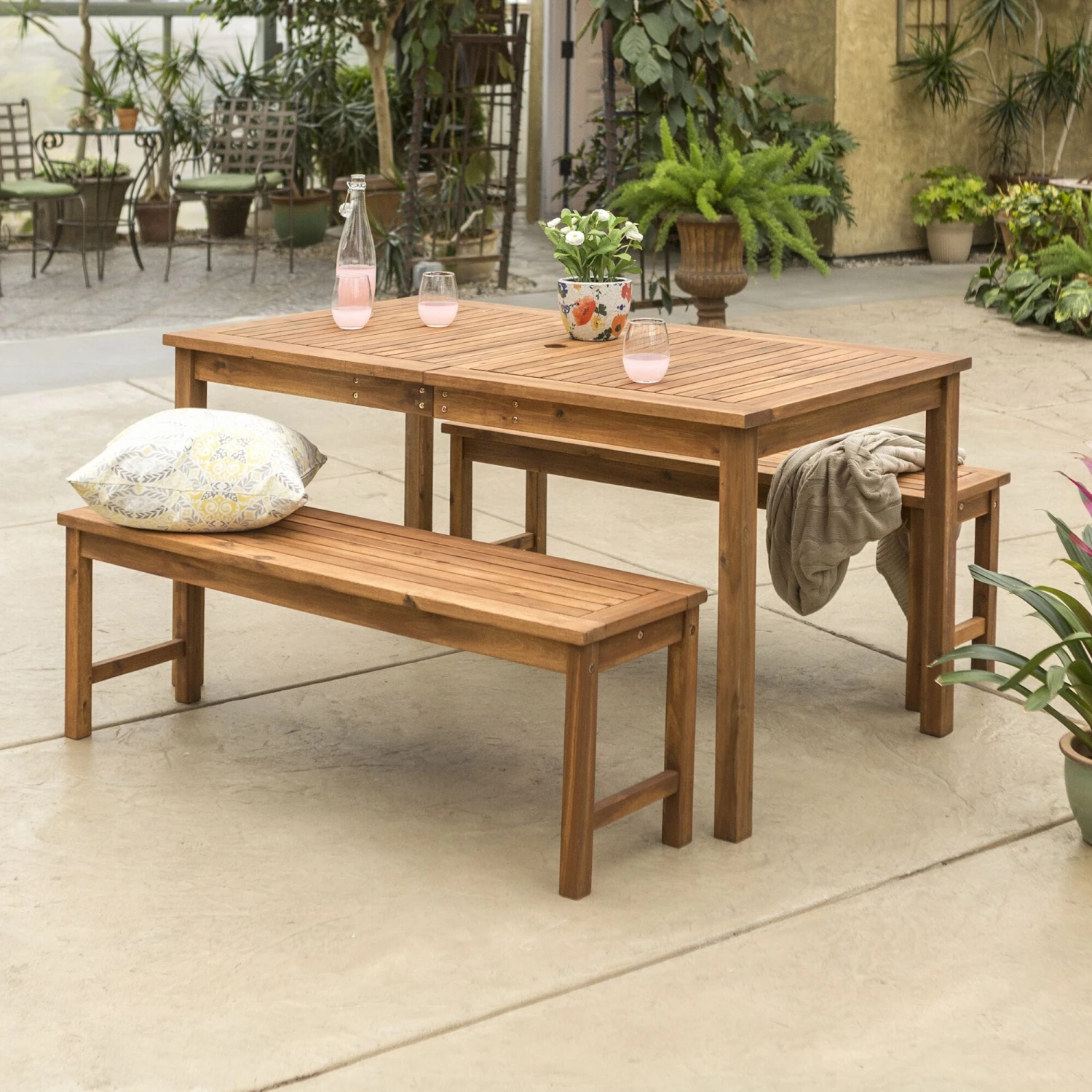 Walker Edison 3-Piece Modern Patio Dining Set - Brown 5 Walker Edison 3-Piece Modern Patio Dining Set - Brown - Image 5