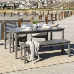 Walker Edison 4-Piece Simple Outdoor Patio Dining Set - Grey Wash -Walker Edison WE OW4SDTGW 2