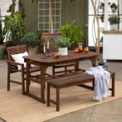 Walker Edison 4-Piece Extendable Outdoor Patio Dining Set - Dark Brown 7 Walker Edison 4-Piece Extendable Outdoor Patio Dining Set - Dark Brown -Walker Edison WE OW4TXVINDB 3