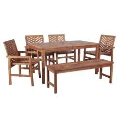 Walker Edison 6-Piece Chevron Outdoor Patio Dining Set - Brown