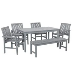 Walker Edison 6-Piece Chevron Outdoor Patio Dining Set - Grey Wash