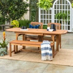 Walker Edison 4 Piece Patio Dining Table Set - Brown -Walker Edison WE OWD4SDBR 2
