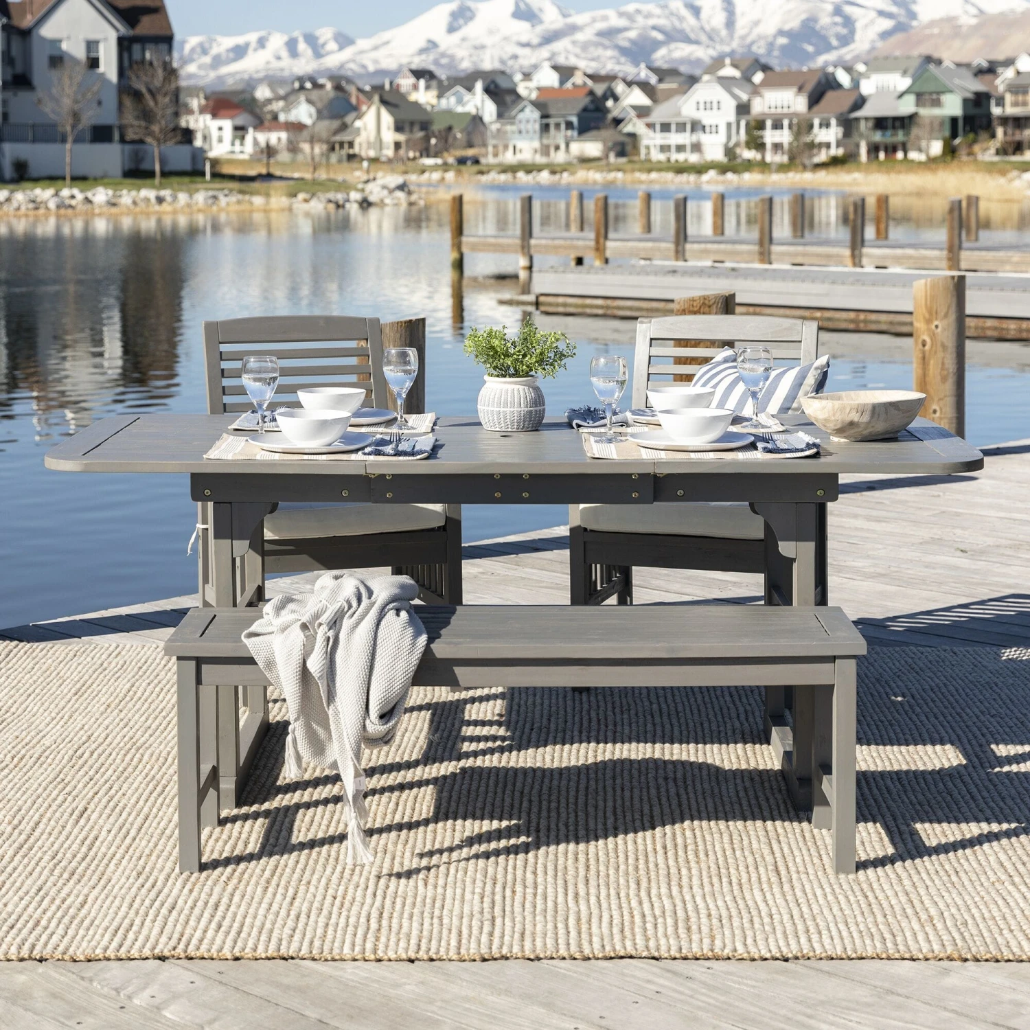Walker Edison 4-Piece Classic Outdoor Patio Dining Set - Grey Wash 3 Walker Edison 4-Piece Classic Outdoor Patio Dining Set - Grey Wash - Image 3