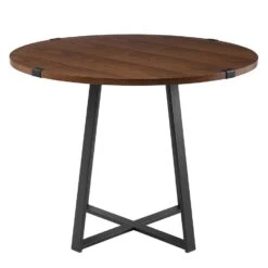 Walker Edison 40 Inch Urban Industrial Metal Wrap Round Dining Table - Dark Walnut / Black