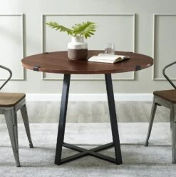 Walker Edison 40 Inch Urban Industrial Metal Wrap Round Dining Table - Dark Walnut / Black -Walker Edison WE TW40RDWRADW 3