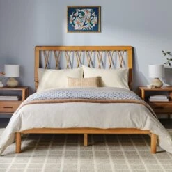 Walker Edison X Spindle Mid-Century Modern Solid Wood Bed