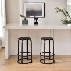 Walker Edison Colton 26" Metal And Wood Round Kitchen Bar Stool